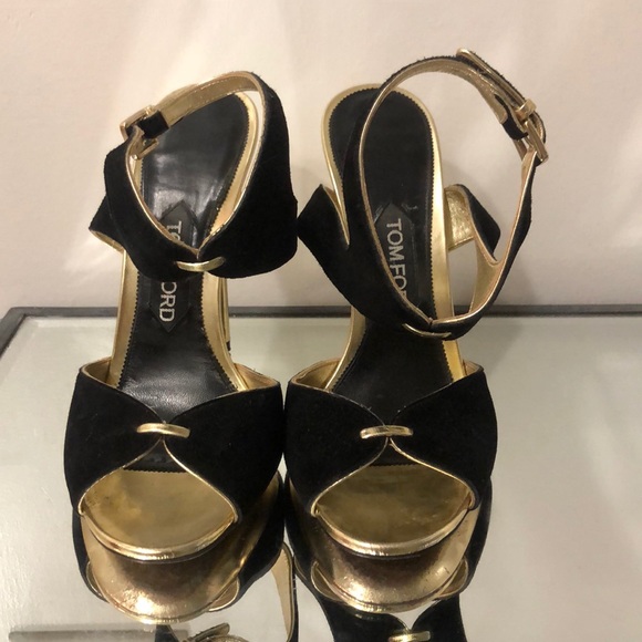 Tom Ford Black and Gold Sandals 39 - Picture 2 of 10